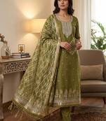 Traditional muga cotton suit set with intricate jamdani work