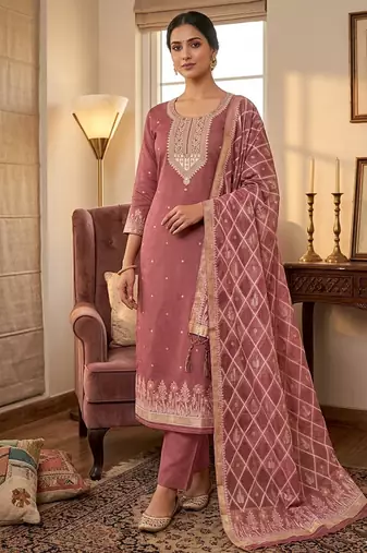 Traditional muga cotton suit set with intricate jamdani work