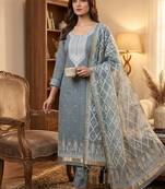Traditional muga cotton suit set with intricate jamdani work