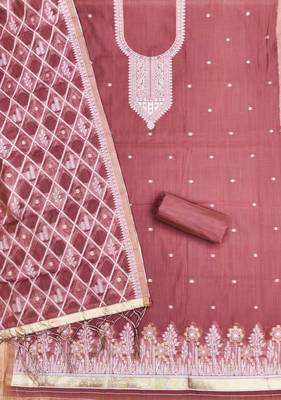 Traditional muga cotton suit set with intricate jamdani work 3