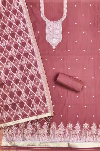 Traditional muga cotton suit set with intricate jamdani work