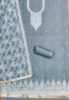 Traditional muga cotton suit set with intricate jamdani work 3