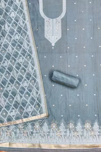 Traditional muga cotton suit set with intricate jamdani work