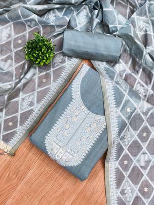 Traditional muga cotton suit set with intricate jamdani work 4