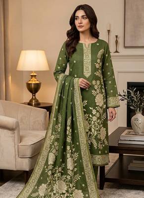 Premium floral printed jamdani muga cotton salwar kameez material 1