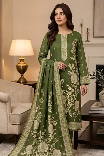 Premium floral printed jamdani muga cotton salwar kameez material
