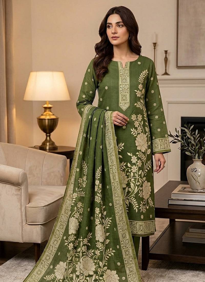 Premium floral printed jamdani muga cotton salwar kameez material