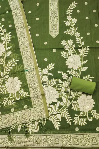 Premium floral printed jamdani muga cotton salwar kameez material