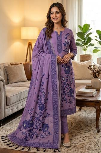 Premium floral printed jamdani muga cotton salwar kameez material