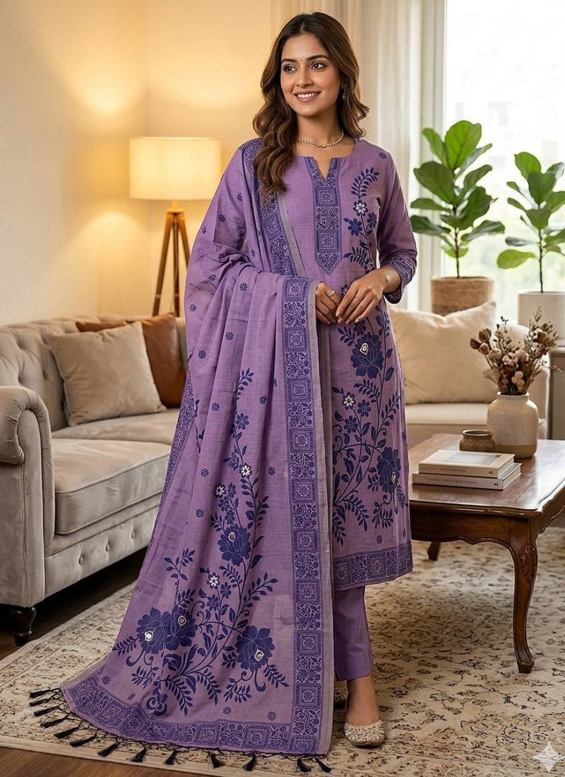 Premium floral printed jamdani muga cotton salwar kameez material