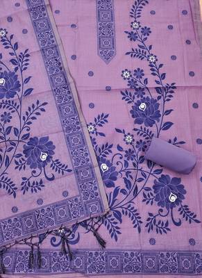 Premium floral printed jamdani muga cotton salwar kameez material 3