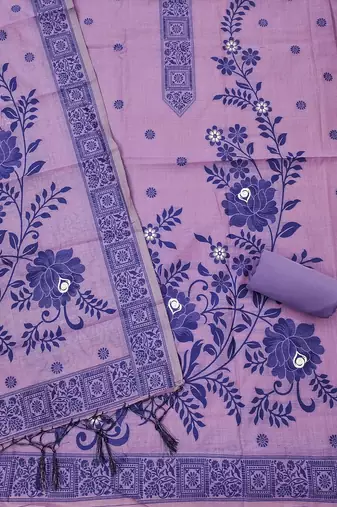 Premium floral printed jamdani muga cotton salwar kameez material