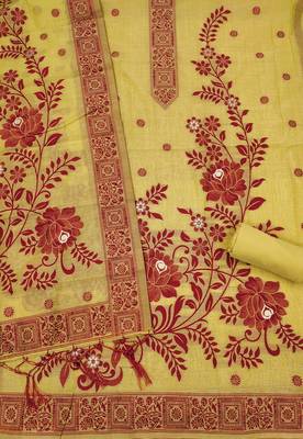 Premium floral printed jamdani muga cotton salwar kameez material 3