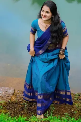 blue kanjivaram silk lehenga with zari weaving work