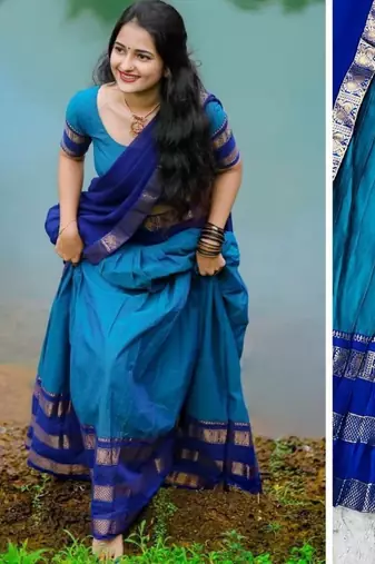 blue kanjivaram silk lehenga with zari weaving work