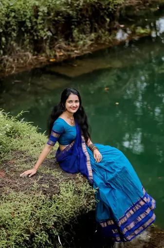 blue kanjivaram silk lehenga with zari weaving work