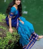 Blue Kanjivaram Silk blend With Zari Weaving Work Lehenga For traditional
