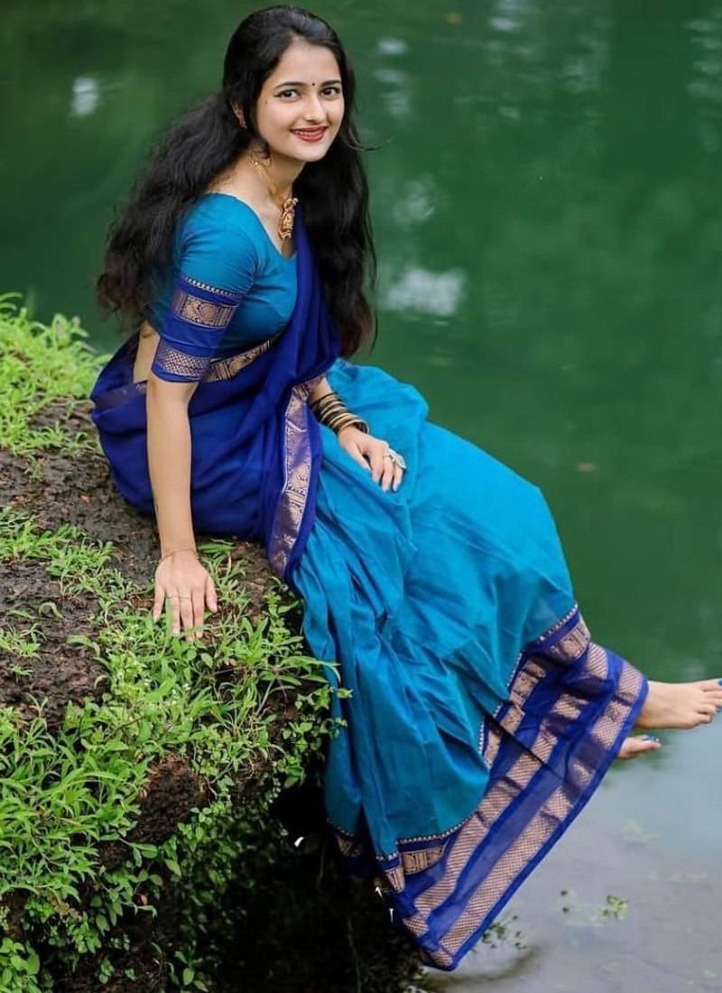 Blue Kanjivaram Silk blend With Zari Weaving Work Lehenga For traditional