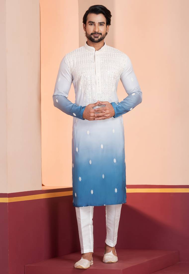 Multi color silky silk premium designer festive wear kurta trouser set