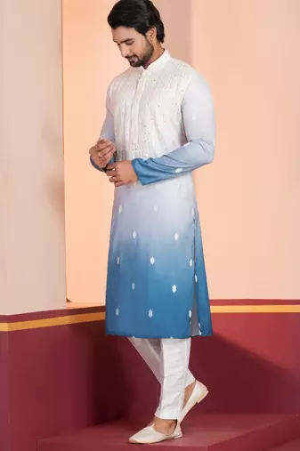 blue silk kurta pyjamas with embroidered design
