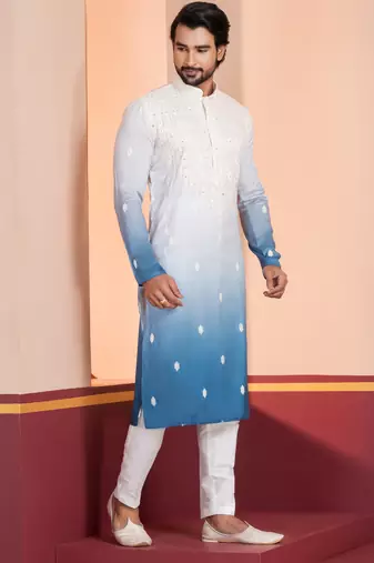 blue silk kurta pyjamas with embroidered design