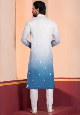 blue silk kurta pyjamas with embroidered design 4
