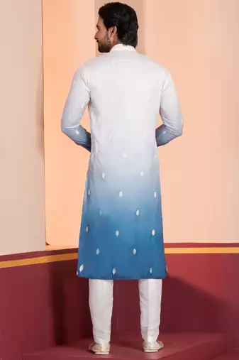 blue silk kurta pyjamas with embroidered design