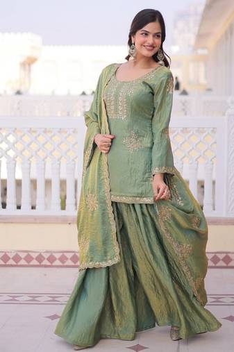 Green Fendi Crush designer top sharara dupatta