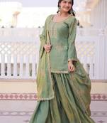 Green Fendi Crush designer readymade top-sharara-dupatta