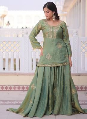 green fendi crush sharara set with zari sequins work 2
