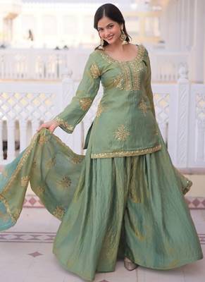 green fendi crush sharara set with zari sequins work 3