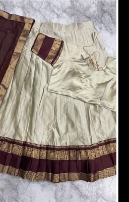grey kanjivaram silk half saree with zari weaving work 2