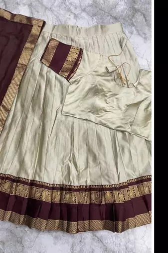 grey kanjivaram silk half saree with zari weaving work