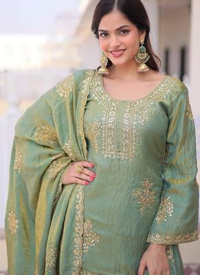 green fendi crush sharara set with zari sequins work 4