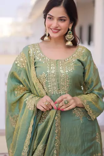 green fendi crush sharara set with zari sequins work