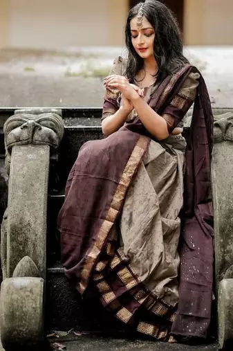 grey kanjivaram silk half saree with zari weaving work
