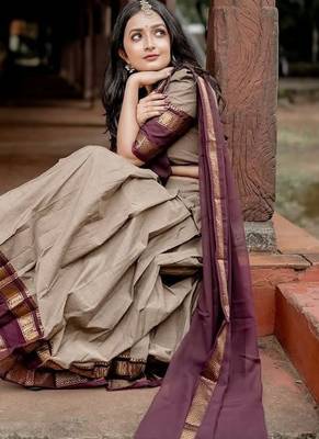 grey kanjivaram silk half saree with zari weaving work 4