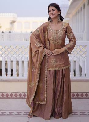 brown fendi crush sharara set with zari sequins work 2