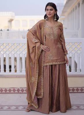 brown fendi crush sharara set with zari sequins work 3