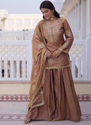 brown fendi crush sharara set with zari sequins work 4