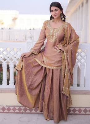 brown fendi crush sharara set with zari sequins work 5