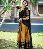 Mustard Yellow Kanjivaram Silk blend Half Saree with Rich Zari Weaving Work