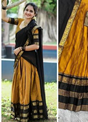 mustard kanjivaram silk half saree with zari weaving 2