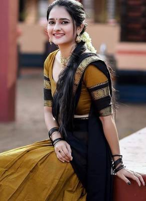 mustard kanjivaram silk half saree with zari weaving 3