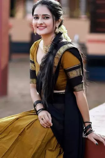 mustard kanjivaram silk half saree with zari weaving