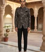 Flowral black gray jacquard jodhpuri for men | premium designer bandhgala ethnic wear