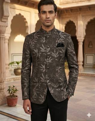 Flowral black gray jacquard jodhpuri for men | premium designer bandhgala ethnic wear 2