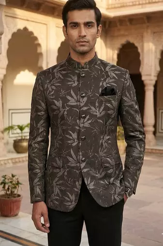 Flowral black gray jacquard jodhpuri for men | premium designer bandhgala ethnic wear