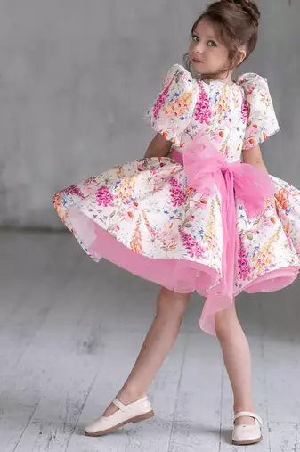 Multicolor floral print soft net fit & flare kids dress