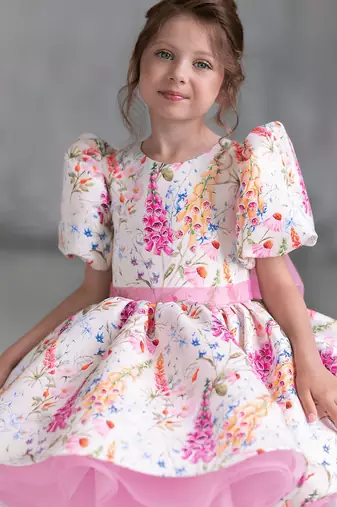 Multicolor floral print soft net fit & flare kids dress